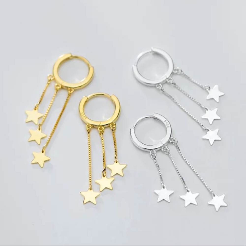 NEW 925 STERLING SILVER STAR TASSEL HOOP EARRINGS, NICE EARRINGS, CUTE EARRINGS - Picture 5 of 5